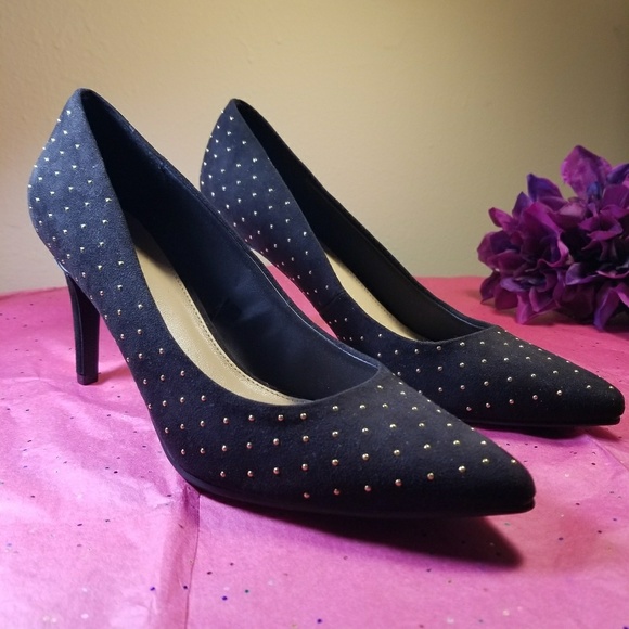 Old Navy Shoes - Old Navy Black suede Heels with gold studs